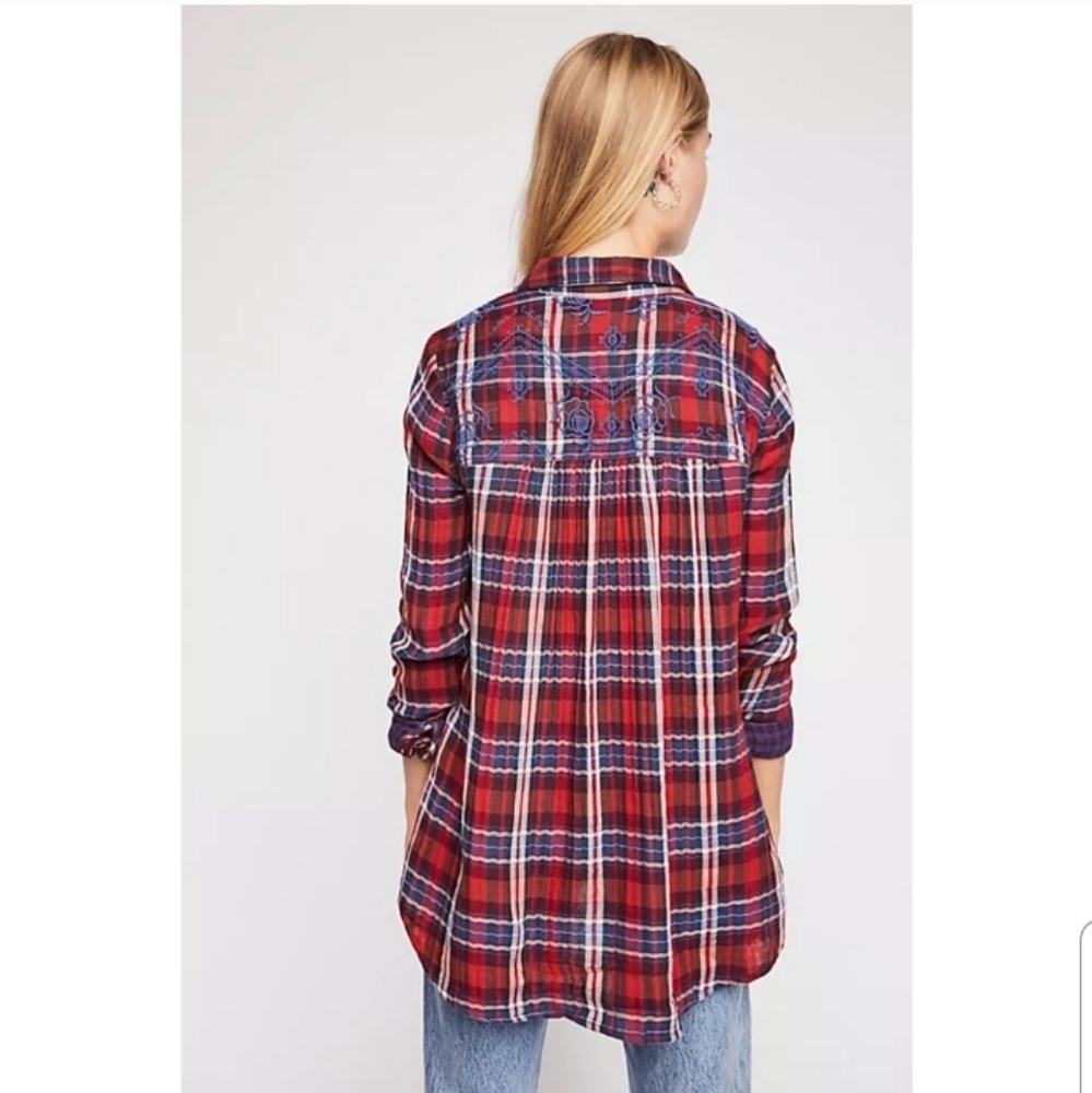 Free People Magical Plaid Embroidered Button Down Shirt Small - Picture 9 of 13